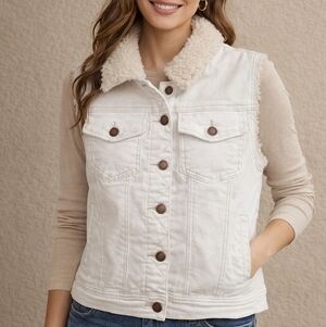 Judy Blue White Vest Cream Fleece Sherpa-Lined Vest Sz Small Warm Outdoor